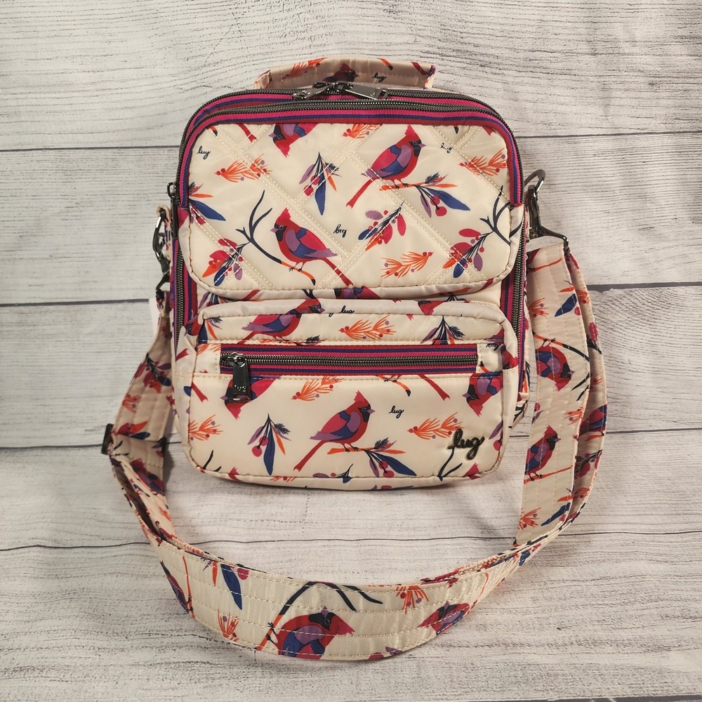 Lug Wrangler Crossbody Bag Cardinal Cream Bird Print RFID Wallet New With Tags
